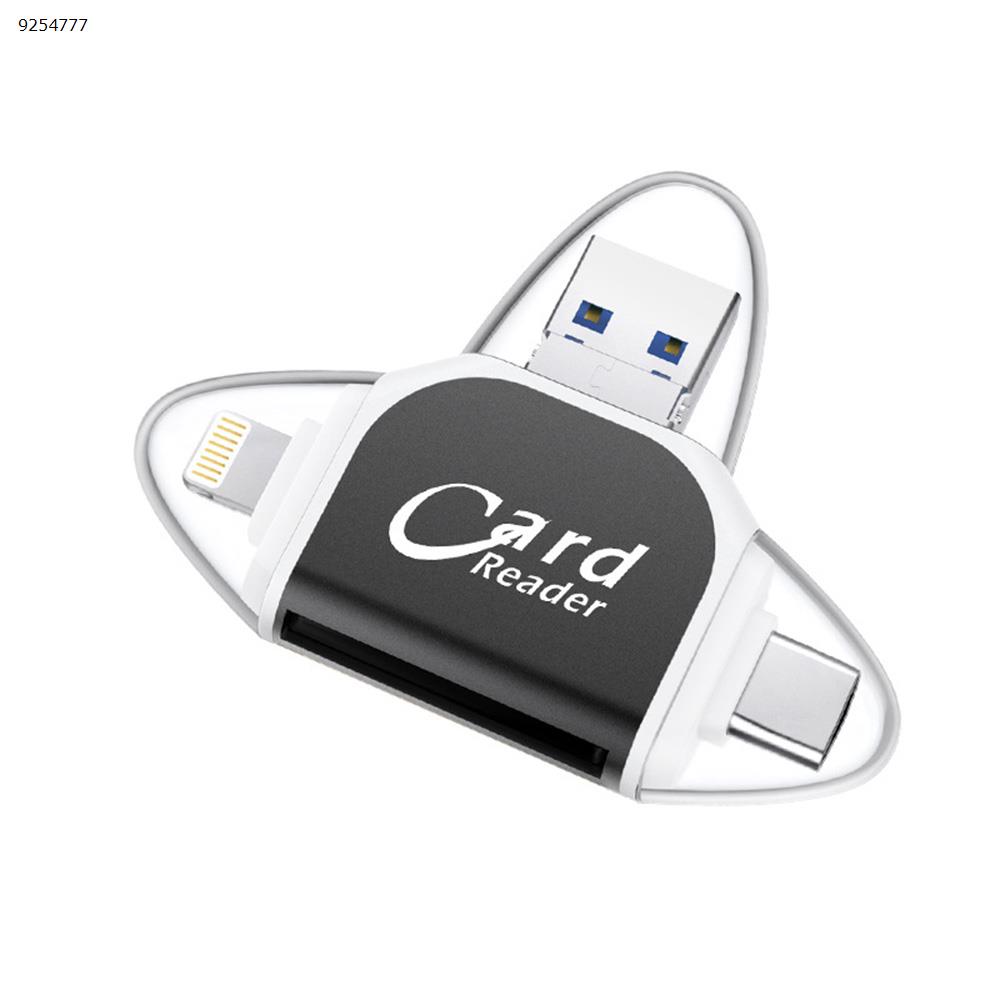 Picture of Plastic  four-port two-in-one card reader TF/SD card reader Multi-function mobile phone card reader for apple（black）