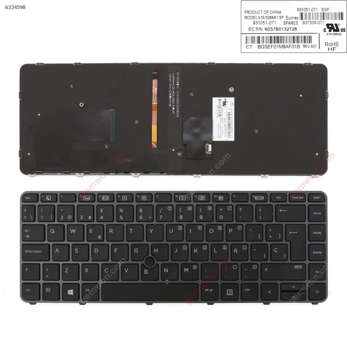 Picture of New Replacement Laptop Keyboard For HP EliteBook 840 G3 GRAY FRAME BLACK (with point, Backlit,Win8) SP Layout