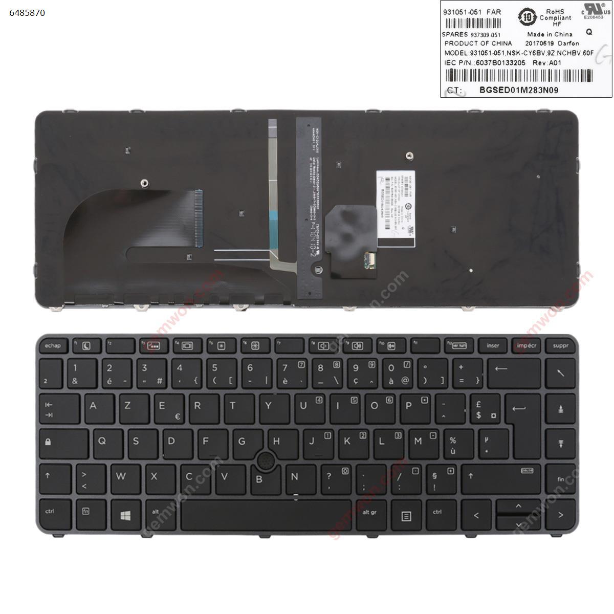Picture of New Replacement Laptop Keyboard For HP EliteBook 840 G3 GRAY FRAME BLACK (with point, Backlit,Win8) FR Layout