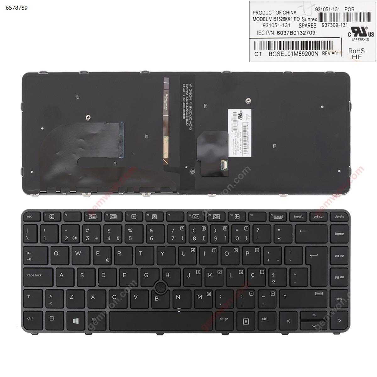 Picture of New Replacement Laptop Keyboard For HP EliteBook 840 G3 GRAY FRAME BLACK (with point,Backlit,Win8) PO Layout