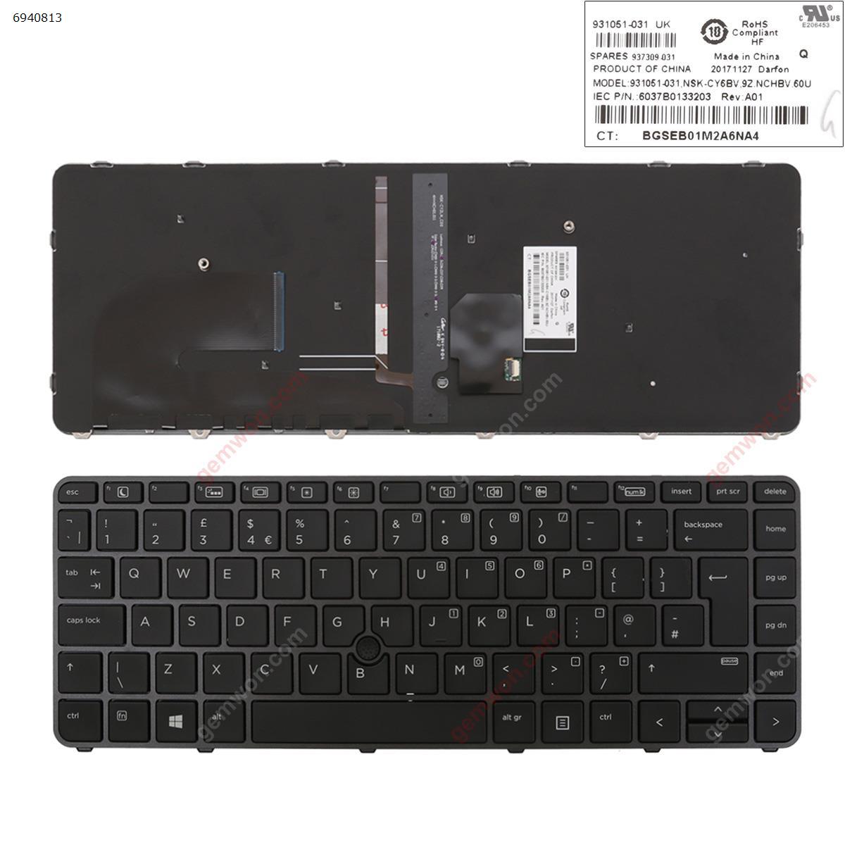 Picture of New Replacement Laptop Keyboard For HP EliteBook 840 G3 GRAY FRAME BLACK (with point, Backlit,Win8) Uk Layout