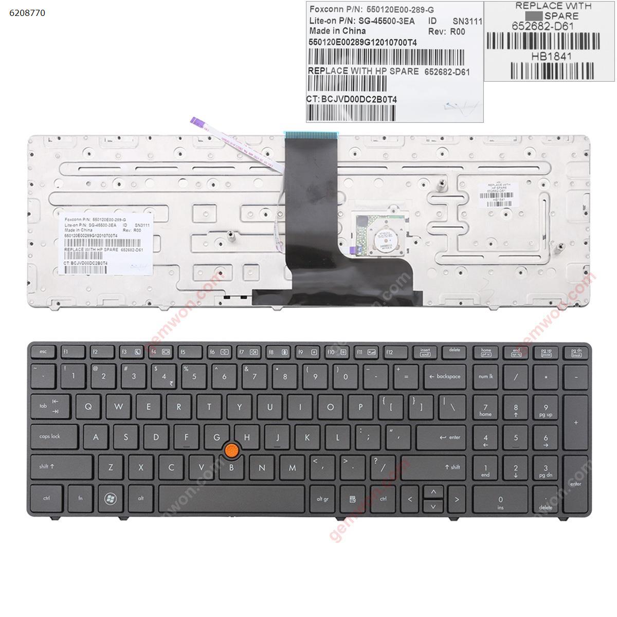 Picture of New Replacement Laptop Keyboard For HP 8560W 8570W GRAY FRAME GRAY(With Point stick) US Layout