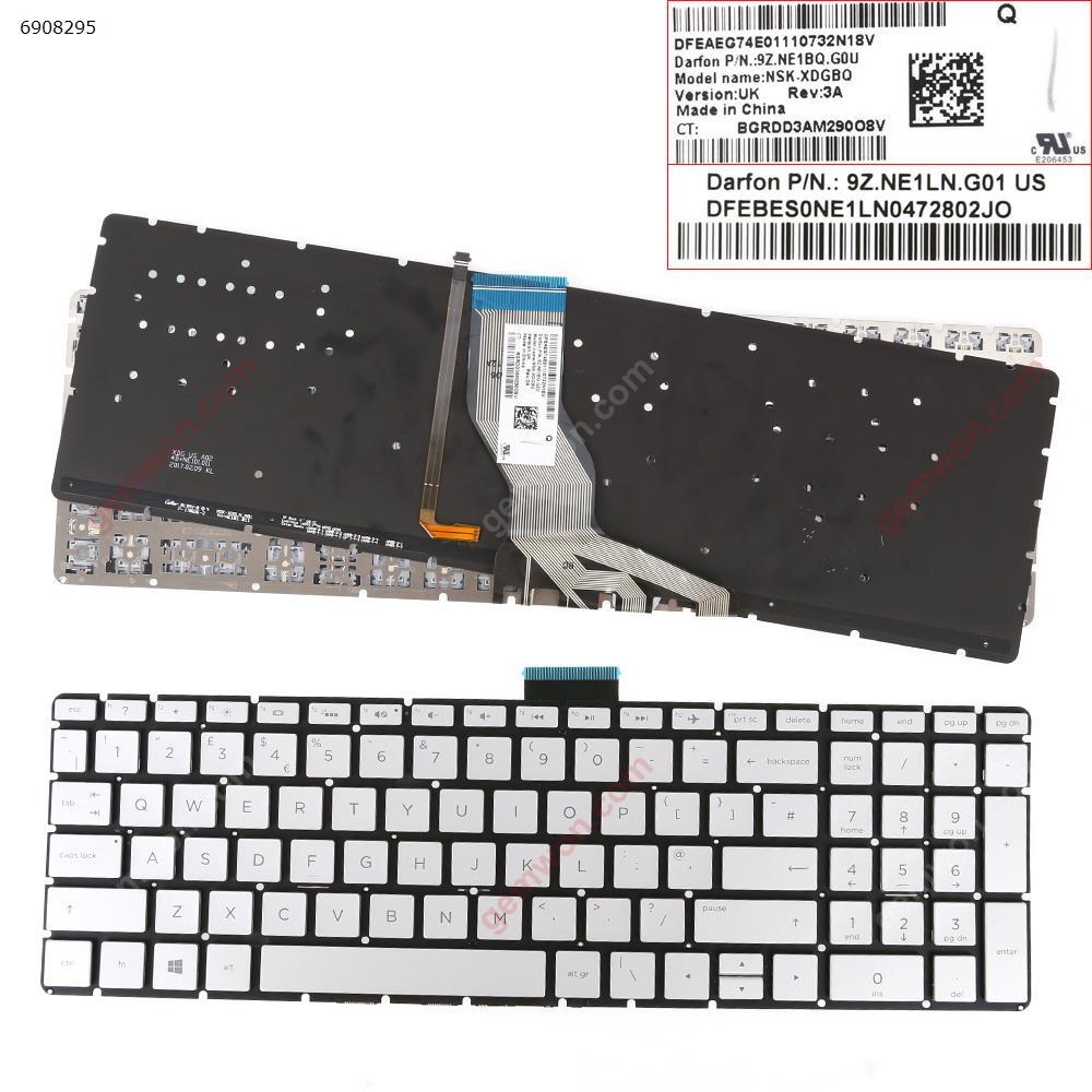Picture of New Replacement Laptop Keyboard For HP Pavilion 15-BS Silver (Without FRAME,Backlit)WIN8 Uk Layout