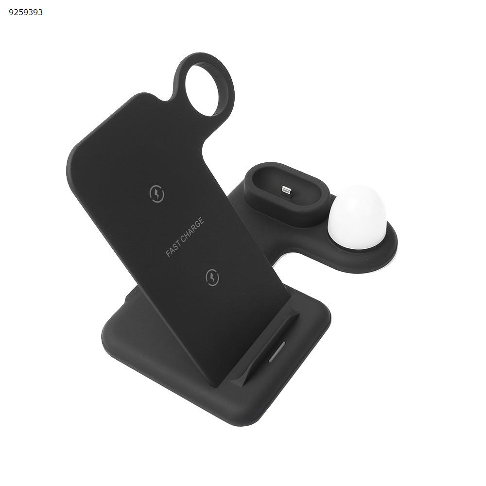 Picture of 10W Fast Charge Vertical Multifunctional 3-in-1 Wireless Charger Compatible Watch Phone Headset LED (Black)