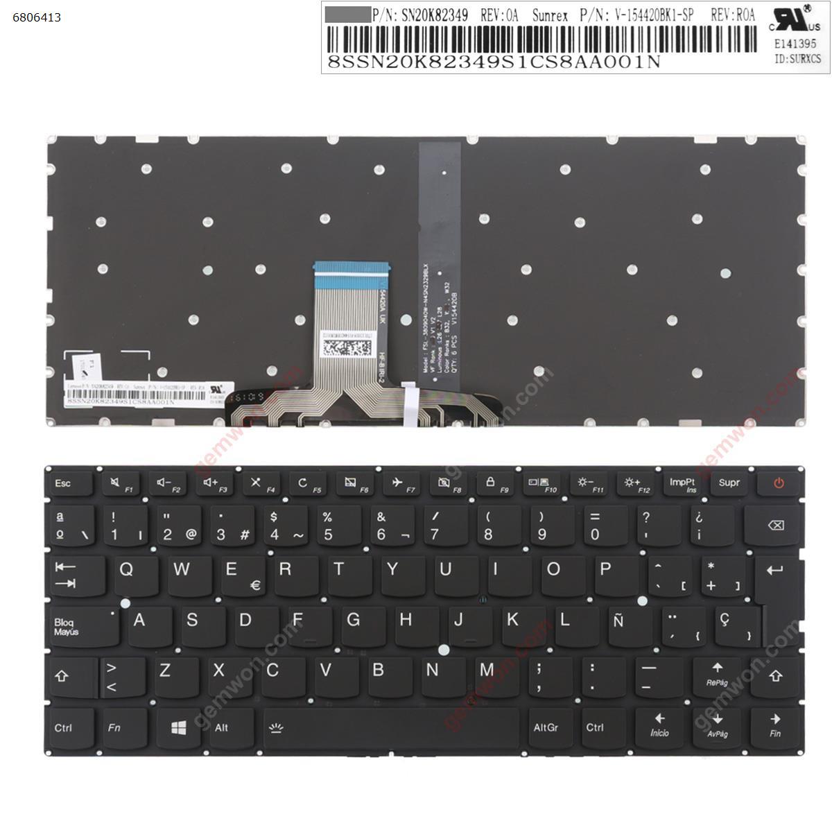 Picture of New Replacement Laptop Keyboard For LENOVO 710S-13  BLACK  (Without  FRAME , Blacklit) SP Layout