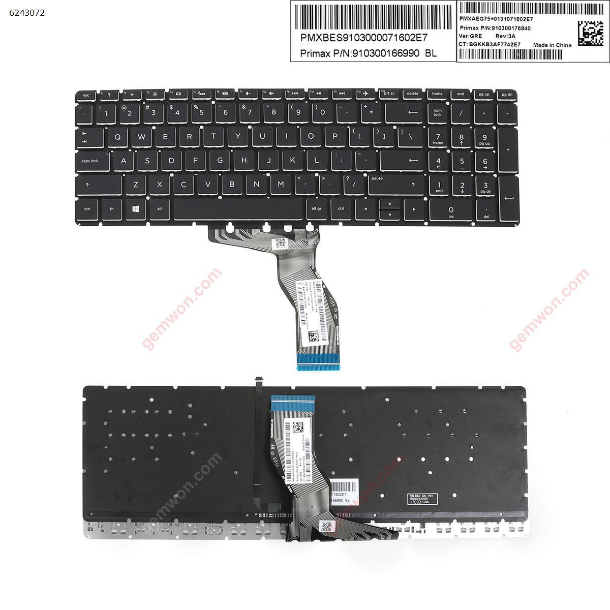 Picture of New Replacement Laptop Keyboard For HP Pavilion 15-cd072nr 15-cd074cl 15-cd075nr 15-cd076cl BLACK（Backlit,Without FRAME,WIN8） US Layout