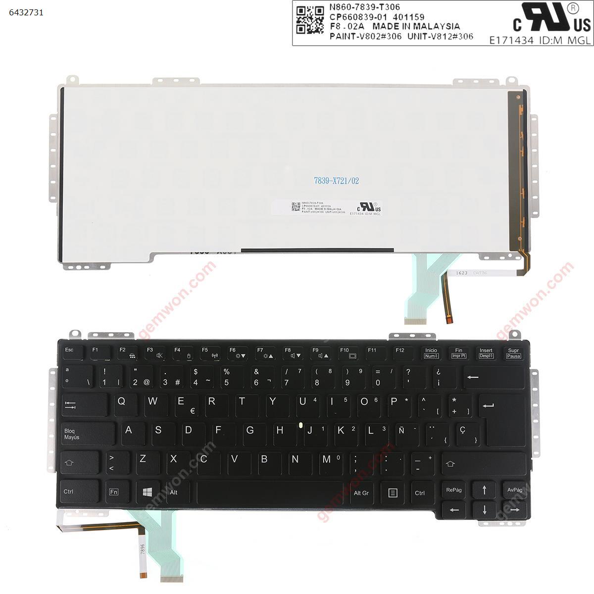 Picture of New Replacement Laptop Keyboard For Fujitsu  S904 S935  S936  S937  T904  T935  T936   BLACK (Blacklit  ,  Without  FRAME,  With  Foil) SP Layout