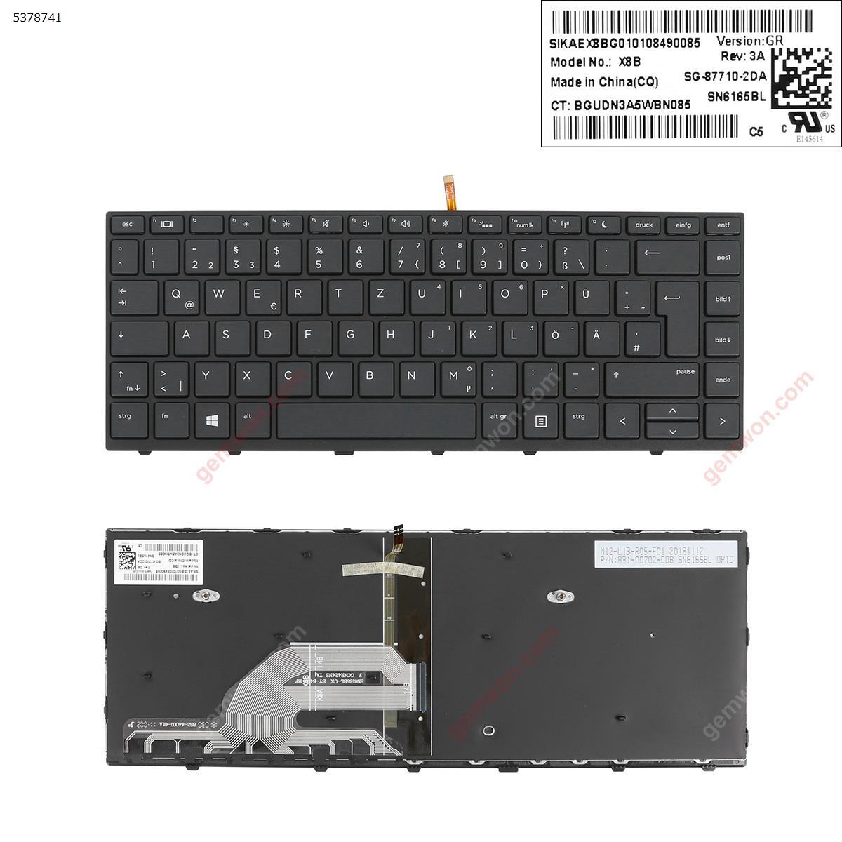 Picture of New Replacement Laptop Keyboard For HP Probook 430 G5 440 G5 445 G5 BLACK FRAME BLACK WIN8 (Backlit, Win8) GR Layout