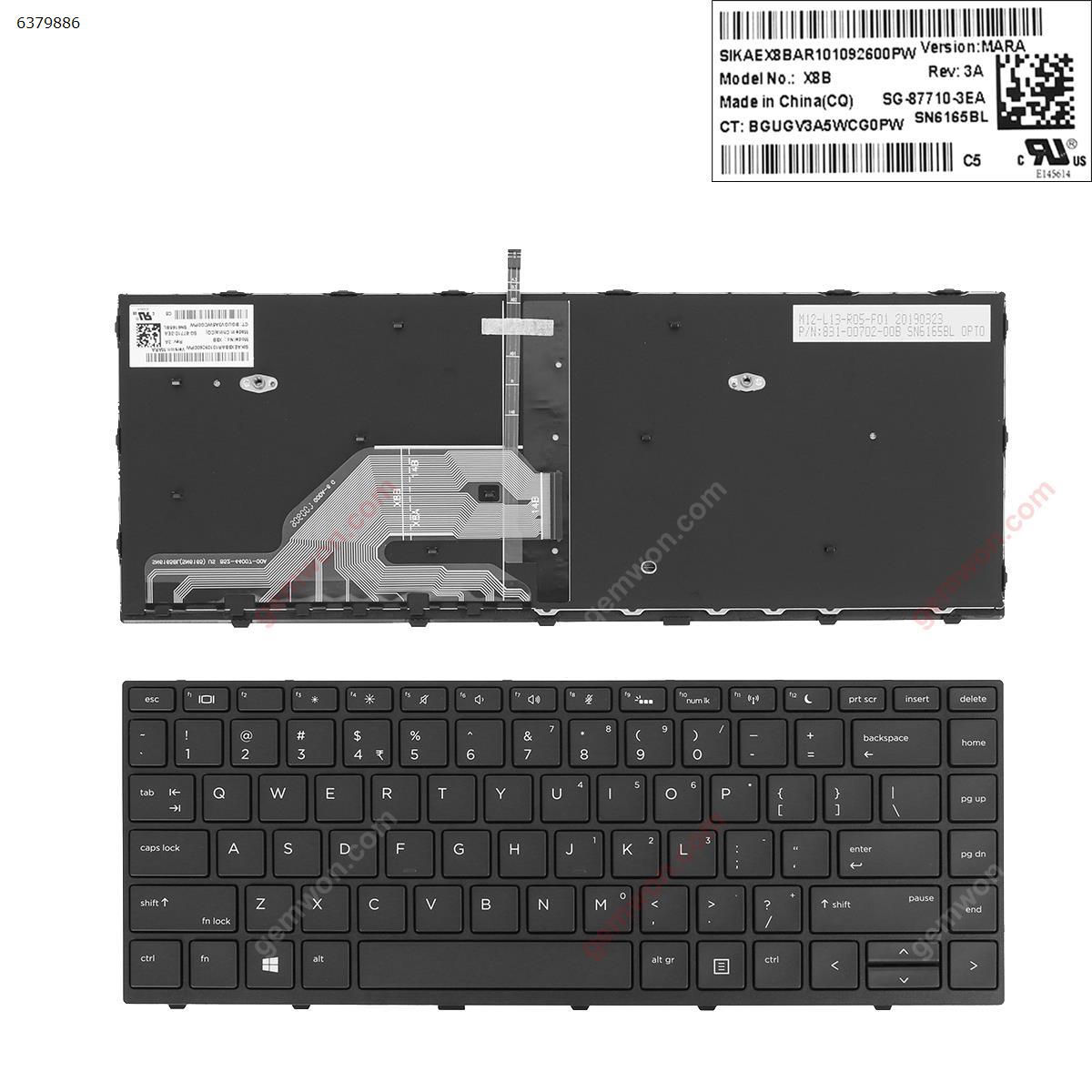Picture of New Replacement Laptop Keyboard For HP Probook 430 G5 440 G5 445 G5 BLACK FRAME BLACK WIN8 (Backlit, Win8) UI Layout