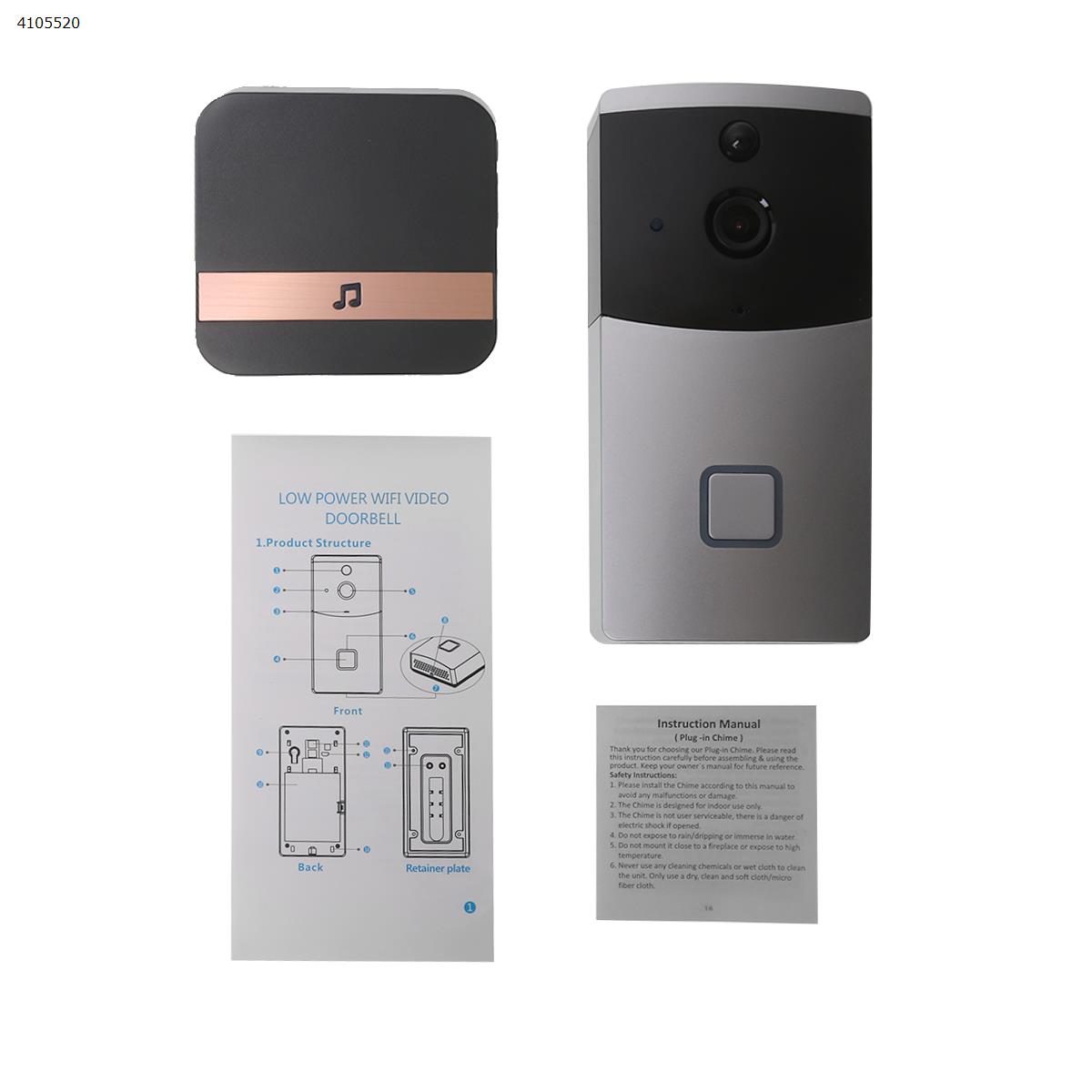 Picture of Smart WIFI Video Doorbell Wireless Remote Home Surveillance Video Voice（silver-US）