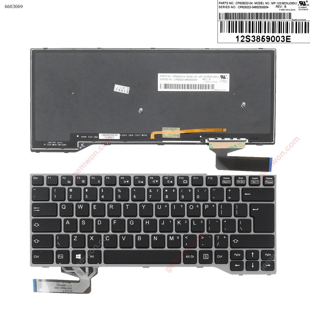Picture of New Replacement Laptop Keyboard For Fujitsu Lifebook E733 E744 E734 E743 GRAY FRAME BLACK （Backlit  Big Enter , Win8) US Layout
