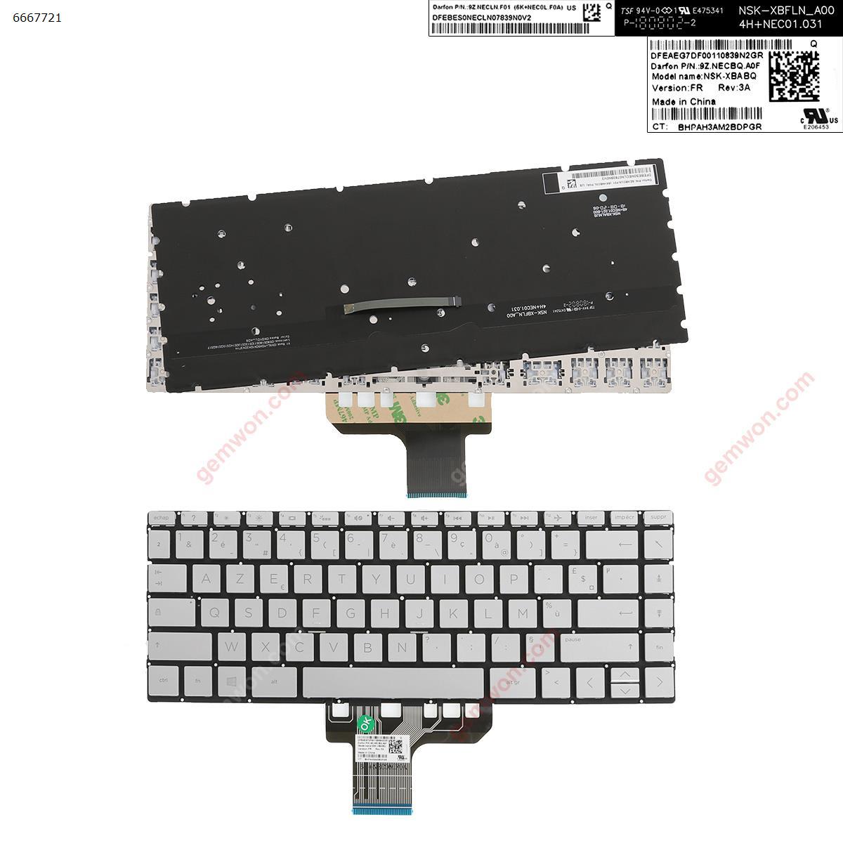 Picture of New Replacement Laptop Keyboard For HP Pavilion 13-an0000 13-an0000ns SILVER  (Backlit , Without Frame ,Win 8   ) FR Layout