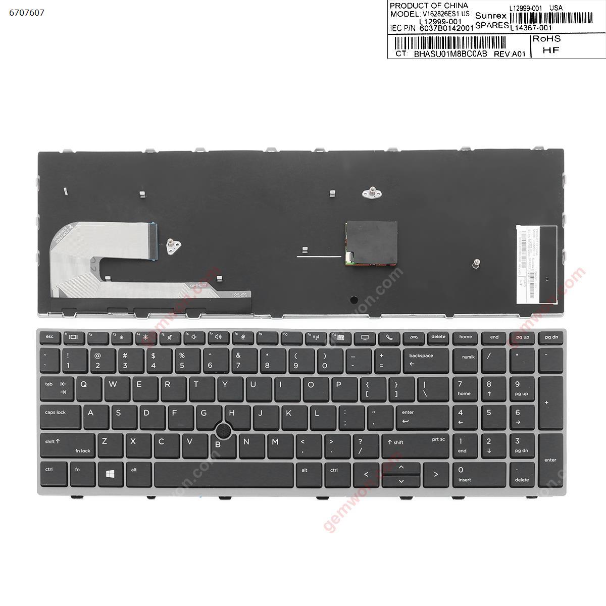 Picture of New Replacement Laptop Keyboard For HP Elitebook 850 G5 755 G5 ZBook 15u G5 GRAY FRAME BLACK(with point,Win8) US Layout