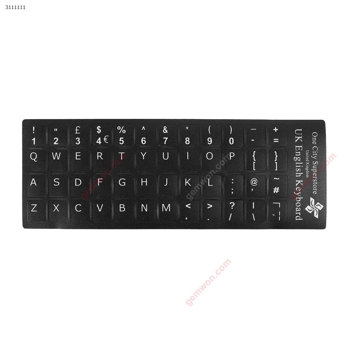 Picture of UK Keyboard Sticker,Black with White letter. Change keyboard language layout by stick lables on keyboard keys.