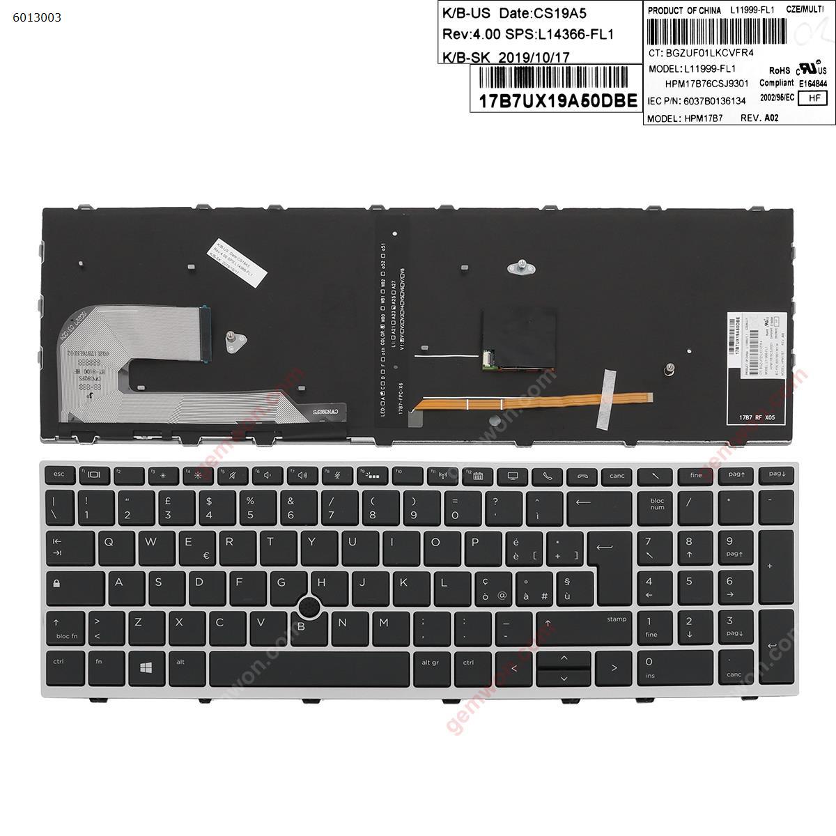 Picture of New Replacement Laptop Keyboard For HP EliteBook 850 G5  SILVER FRAME BLACK (Backlit ,  with point ) IT Layout