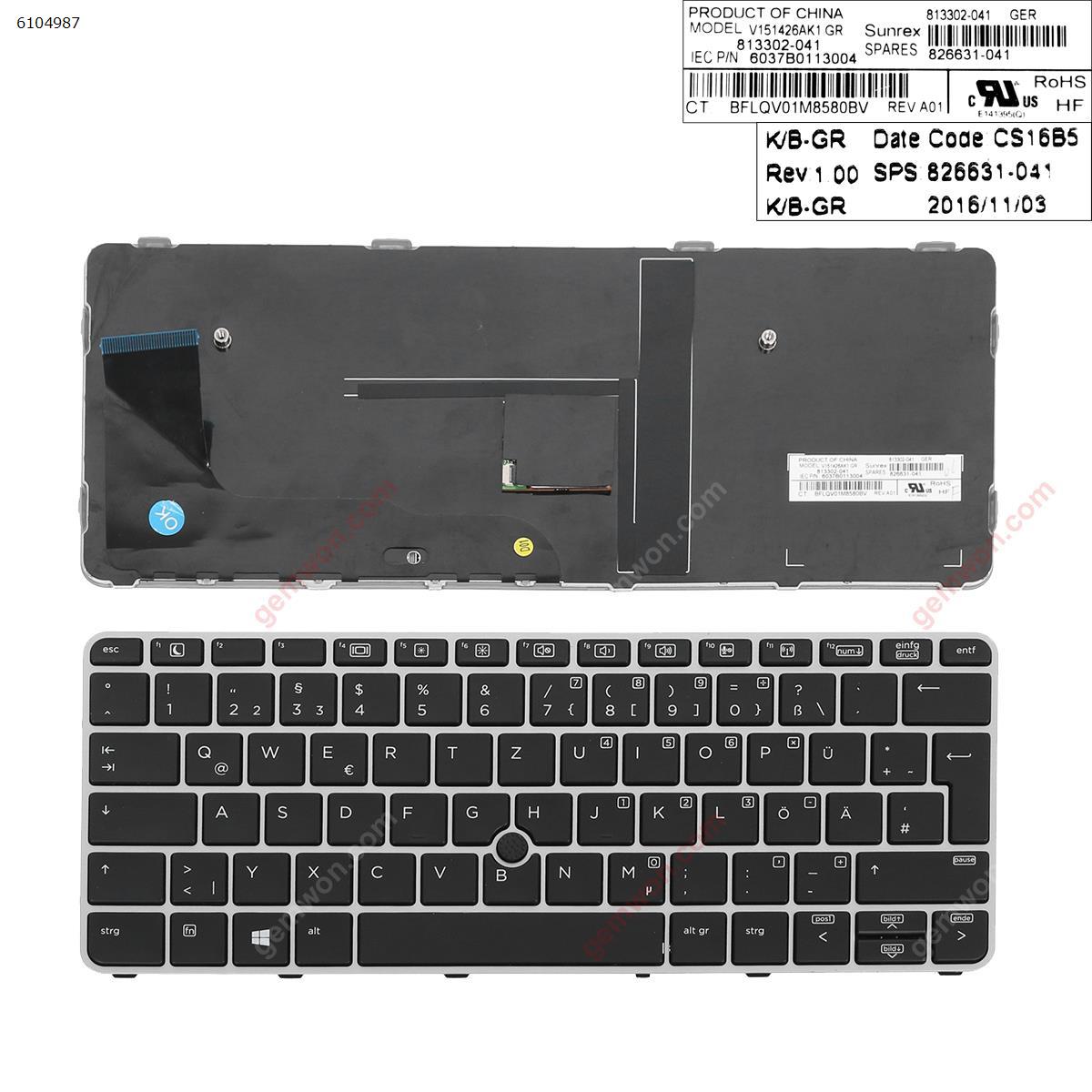 Picture of New Replacement Laptop Keyboard For HP EliteBook 820 G3 SILVER FRAME BLACK (with point,Win8) GR Layout