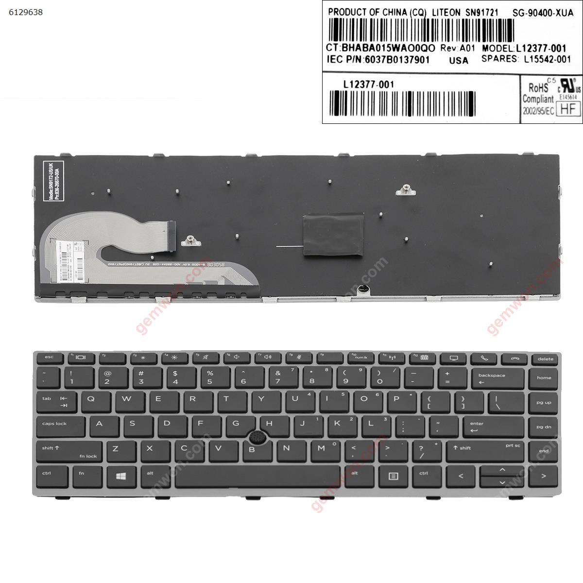 Picture of New Replacement Laptop Keyboard For HP EliteBook 840 G5  GRAY FRAME BLACK (with point ) US Layout