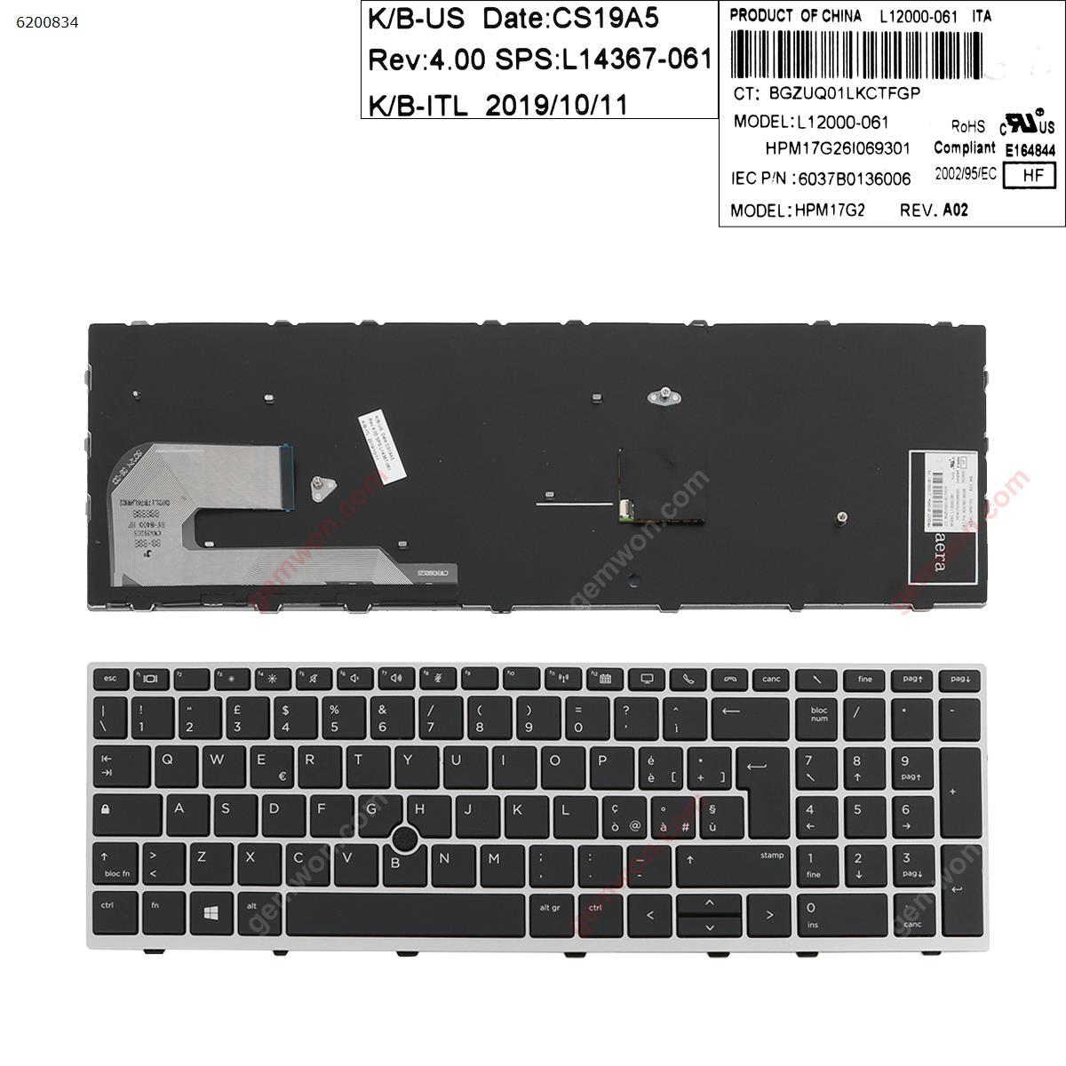 Picture of New Replacement Laptop Keyboard For HP EliteBook 850 G5  SILVER  FRAME BLACK (  with point ) IT Layout
