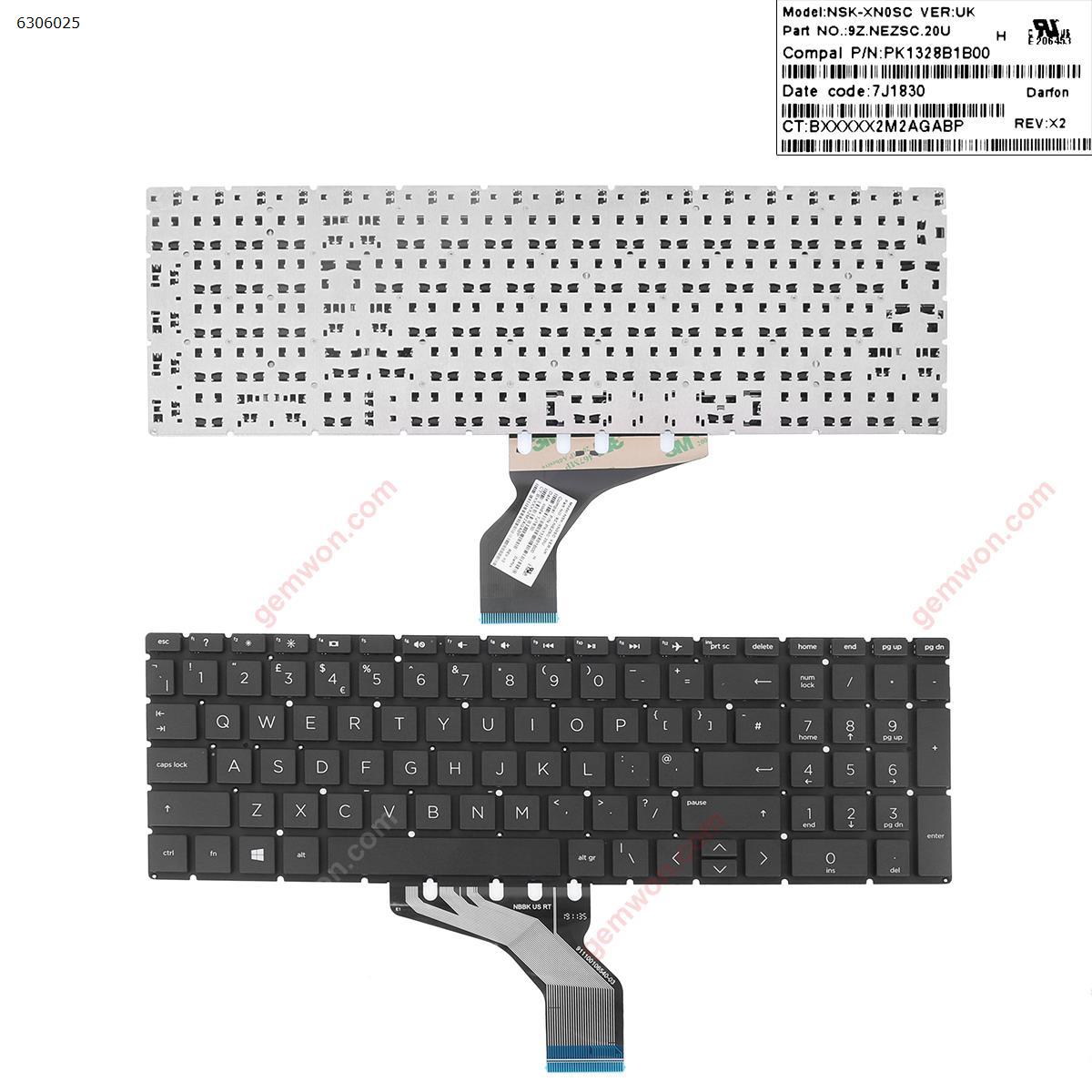 Picture of New Replacement Laptop Keyboard For HP Pavilion 15-DA 250 255 G7 Gen7 BLACK (without backlit ，Small Enter WIN8) Uk Layout