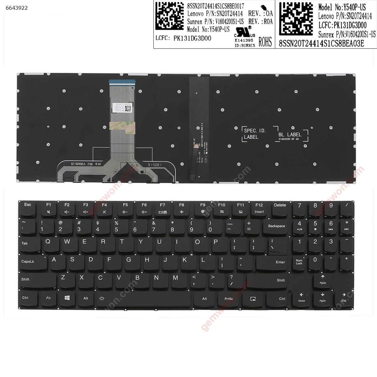 Picture of New Replacement Laptop Keyboard For lenovo legion y530 BLACK Without FRAME （with  Backlit ） US Layout