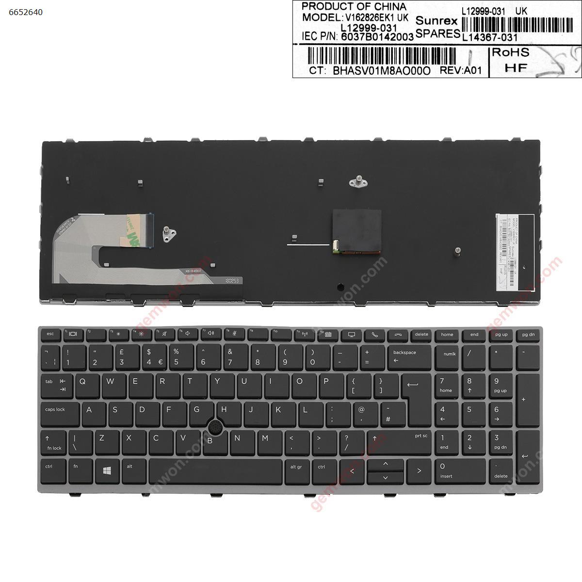 Picture of New Replacement Laptop Keyboard For HP EliteBook 850 G5  GRAY FRAME BLACK (  with point ) Uk Layout