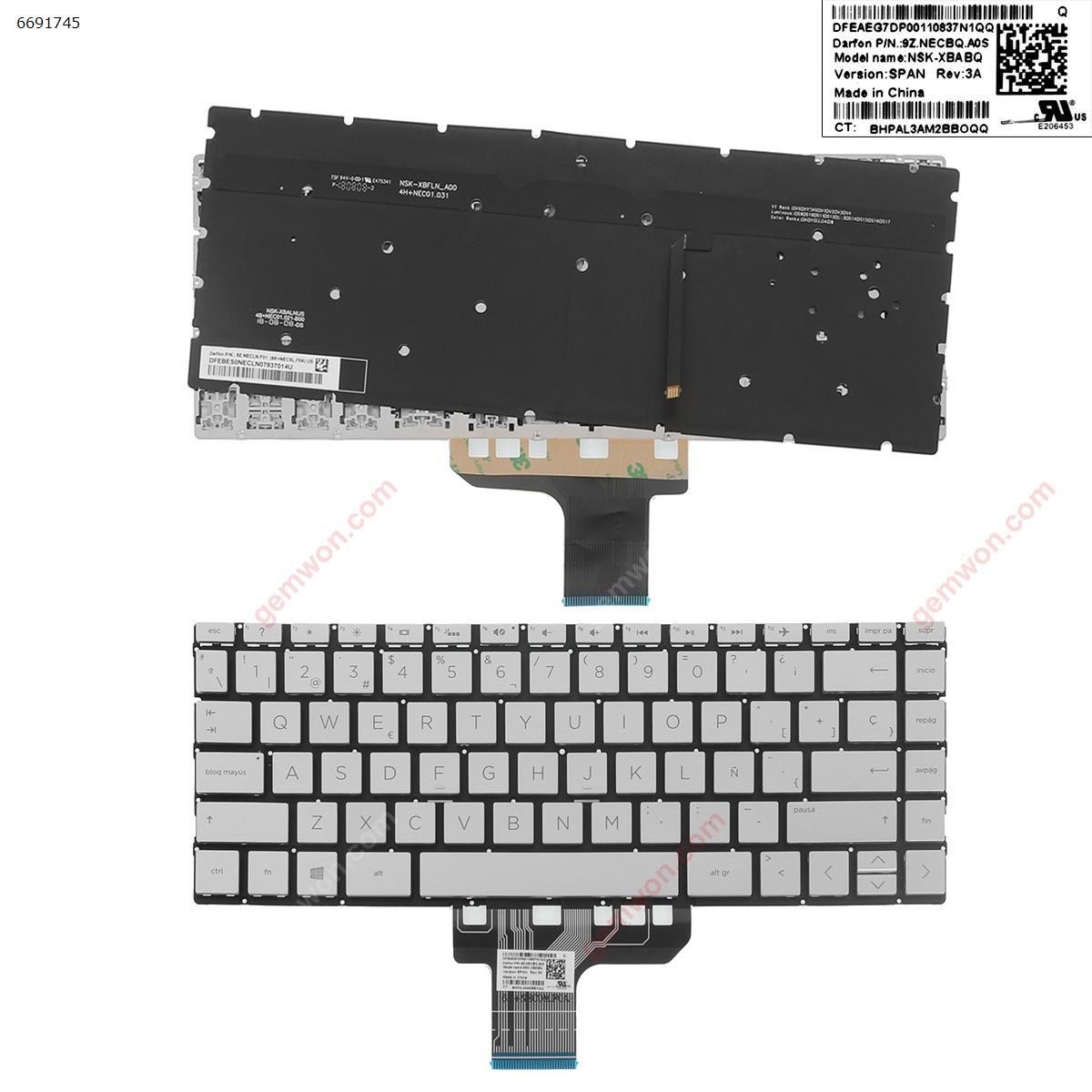 Picture of New Replacement Laptop Keyboard For HP Pavilion 13-an0000 13-an0000ns SILVER (Backlit , Without Frame ,Win 8 ) SP Layout