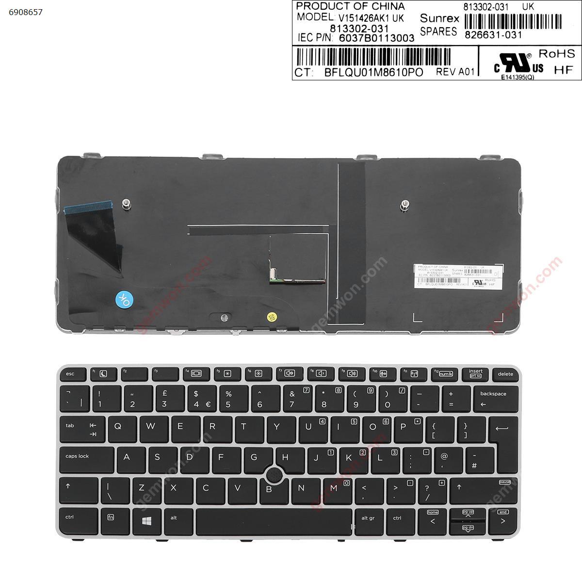 Picture of New Replacement Laptop Keyboard For HP EliteBook 820 G3 SILVER FRAME BLACK (with point ) Uk Layout