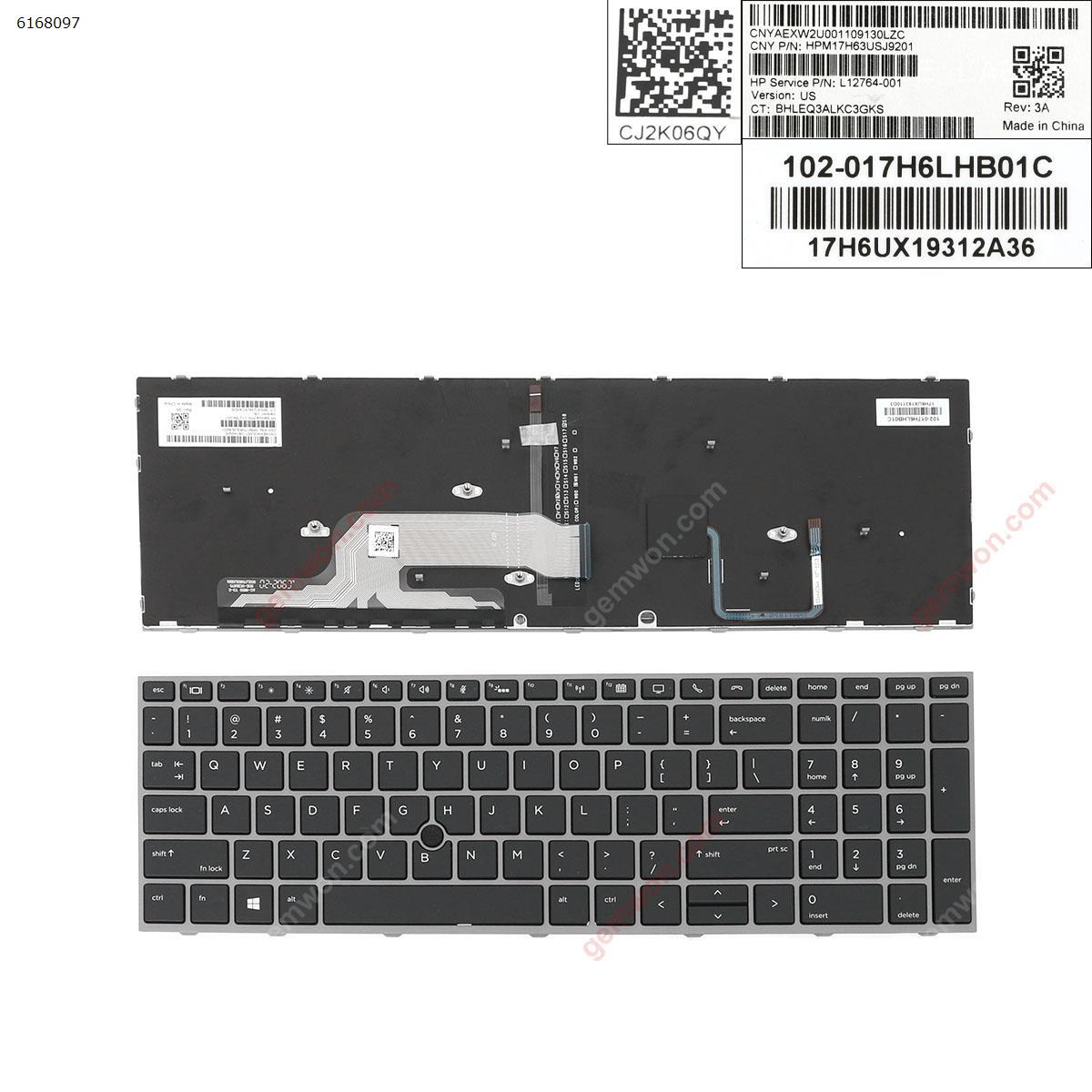 Picture of New Replacement Laptop Keyboard For HP  zbook 15 g5 17 g5 Gray FRAME BLACK (with point,Backlit,Win8) US Layout