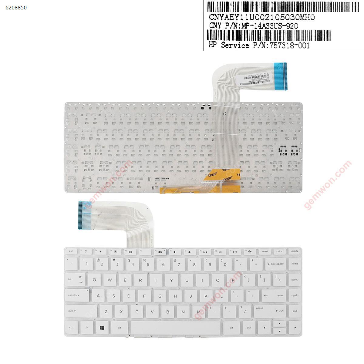 Picture of New Replacement Laptop Keyboard For HP Pavilion 14-v219tx v245tx v246tx V034TX WHITE(Without FRAME,Without Foil,Win8) US Layout