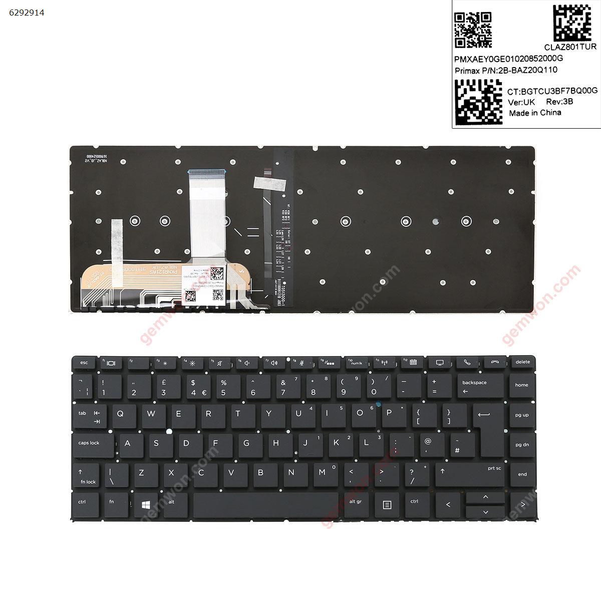 Picture of New Replacement Laptop Keyboard For HP EliteBook Folio 1040 G5 BLACK ( without  frame , Backlit,Win8) Uk Layout