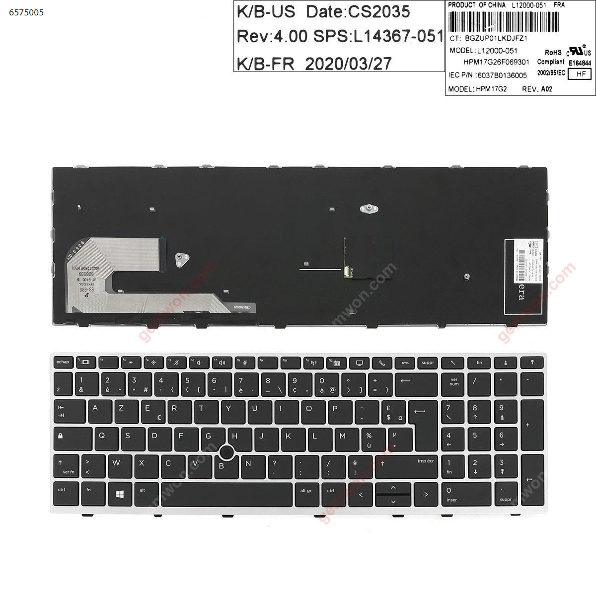 Picture of New Replacement Laptop Keyboard For HP EliteBook 850 G5  SILVER  FRAME BLACK (  with point ) FR Layout