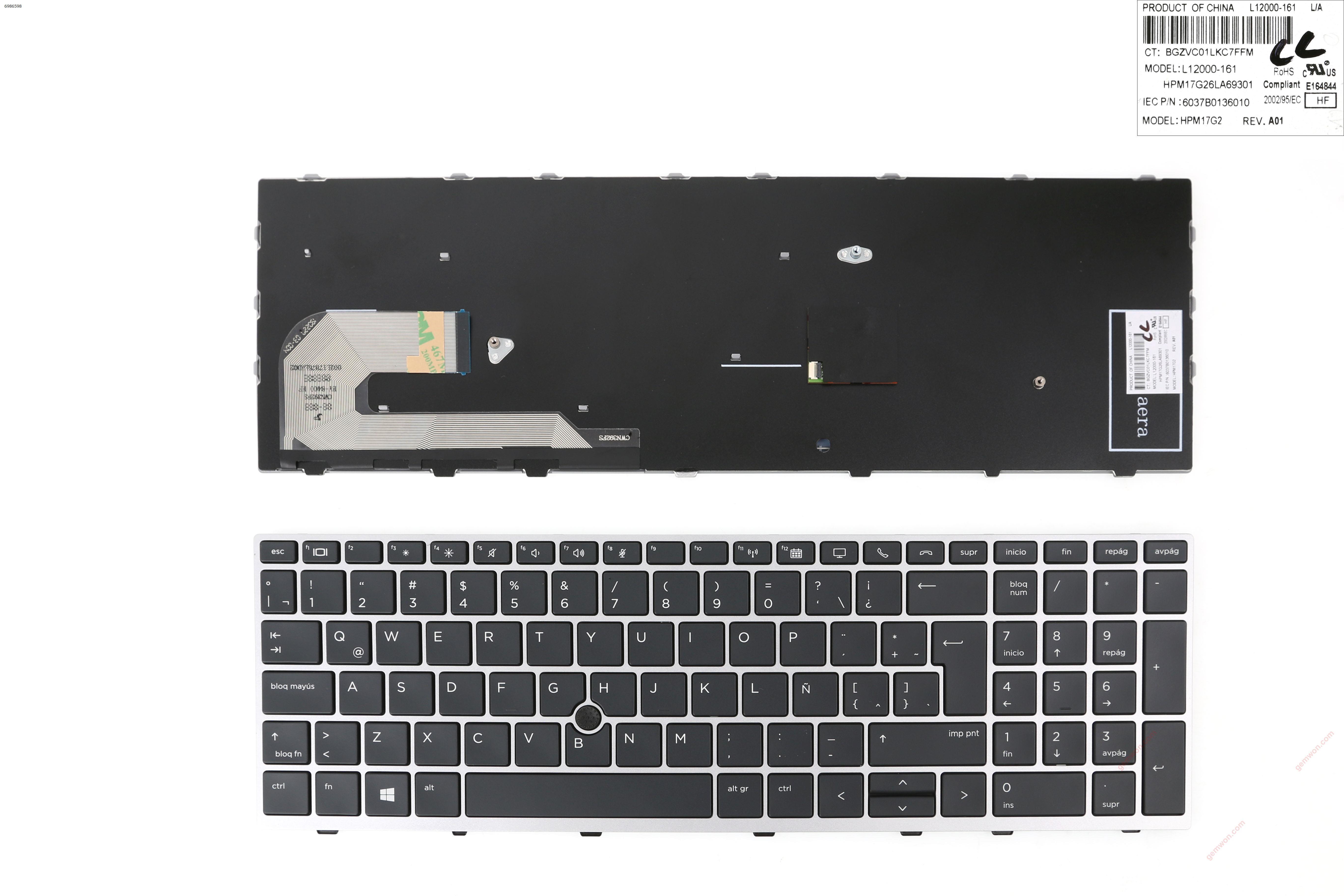 Picture of New Replacement Laptop Keyboard For HP EliteBook 850 G5 SILVER FRAME BLACK (, with point ) LA Layout