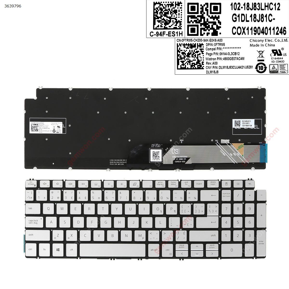 Picture of New Replacement Laptop Keyboard For DELL 7590   SILVER (Backlit  , small  enter ) CA/CF Layout