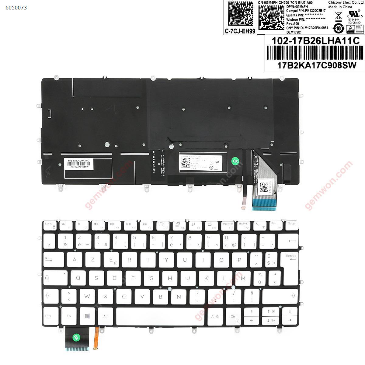 Picture of New Replacement Laptop Keyboard For DELL 9370   WHITE  (Backlit  ,  Big Enter  , Cable  Folded ) FR Layout