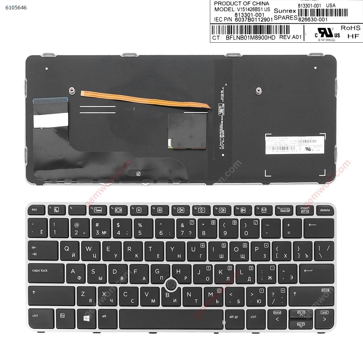 Picture of New Replacement Laptop Keyboard For HP EliteBook 820 G3 SILVER FRAME BLACK (Backlit,with point,Win8) RU Layout