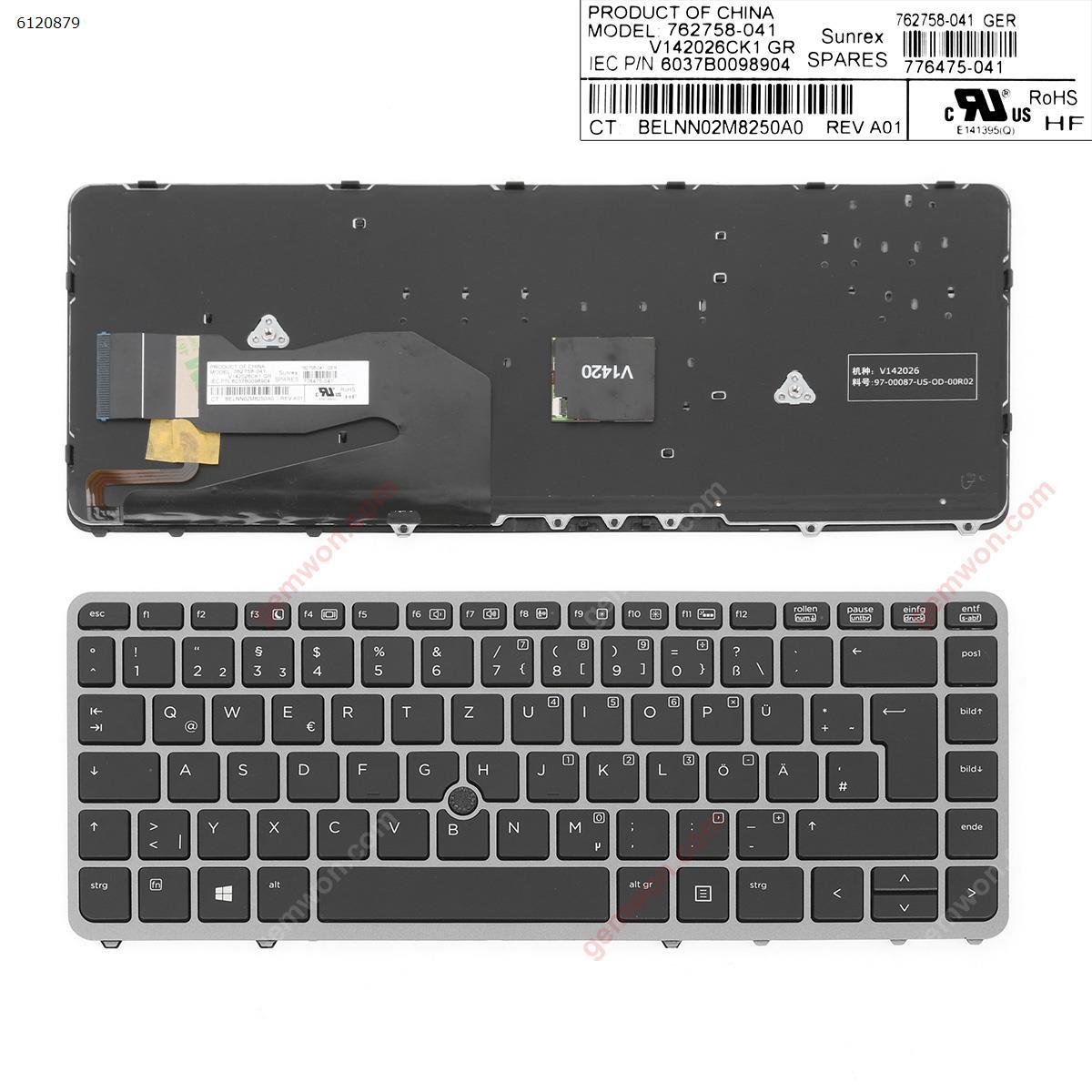 Picture of New Replacement Laptop Keyboard For HP EliteBook 840 G1 850 G1 GRAY FRAME BLACK (Backlit,with point,Win8) GR Layout