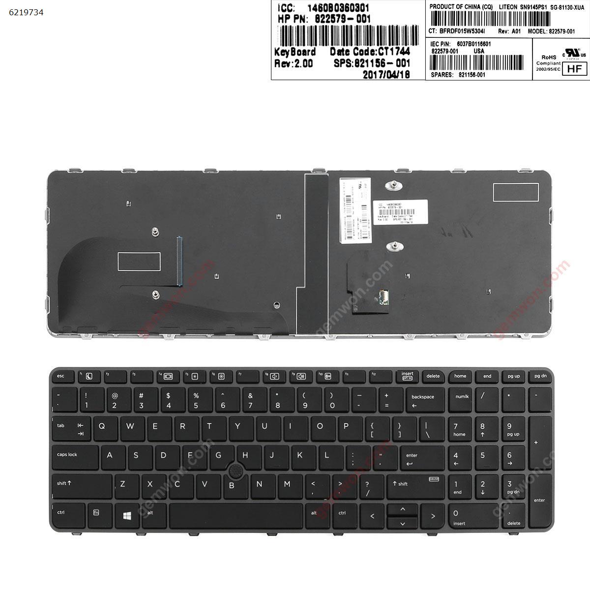 Picture of New Replacement Laptop Keyboard For HP EliteBook 755 G3 850 G3 850 G4 ZBook 15u G3 G4 GRAY FRAME BLACK (with point,,Win8) US Layout