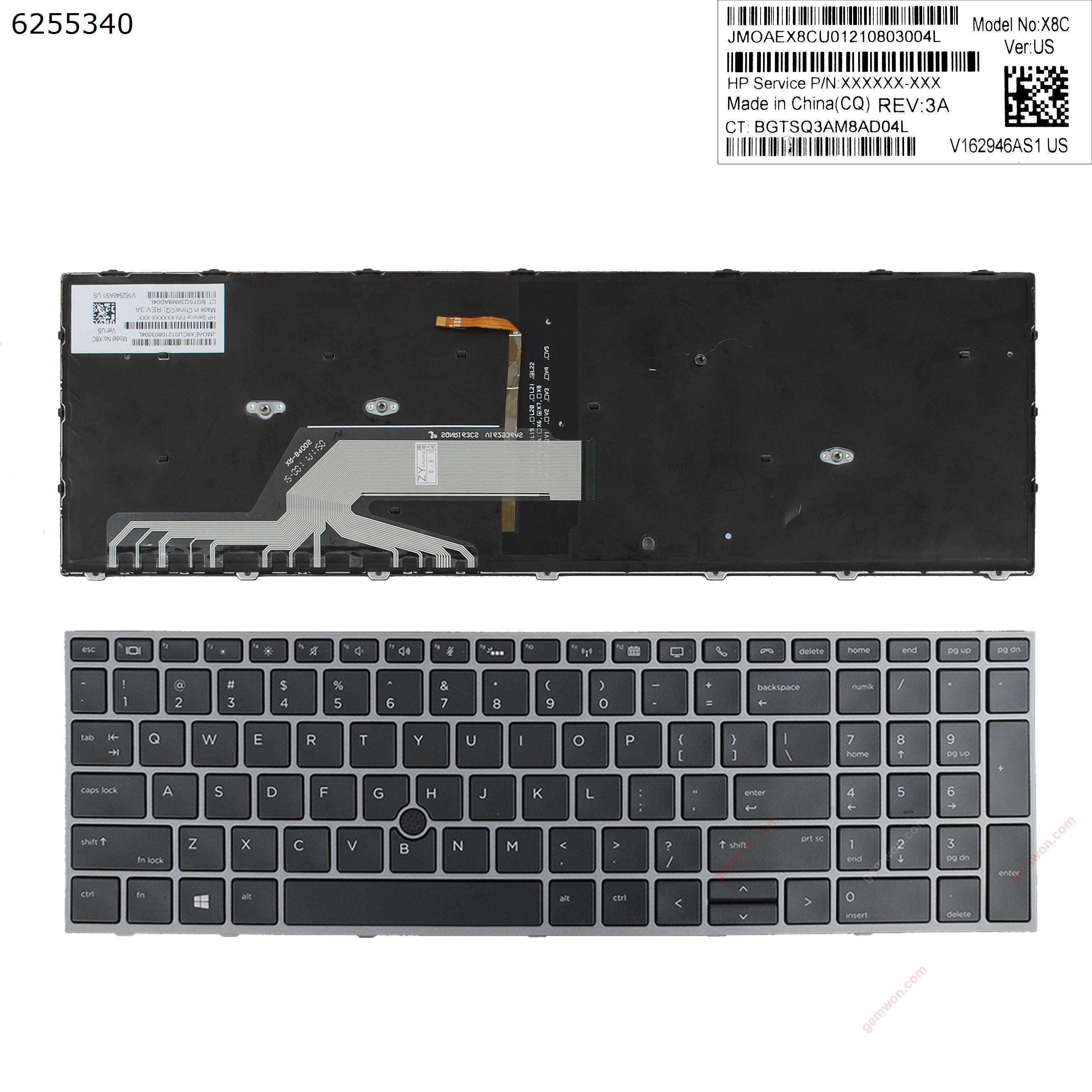 Picture of New Replacement Laptop Keyboard For HP Probook 450 G5 455 G5 470 G5 Silver FRAME BLACK (Backlit, With Point stick,With cable folded,WIN8) US Layout