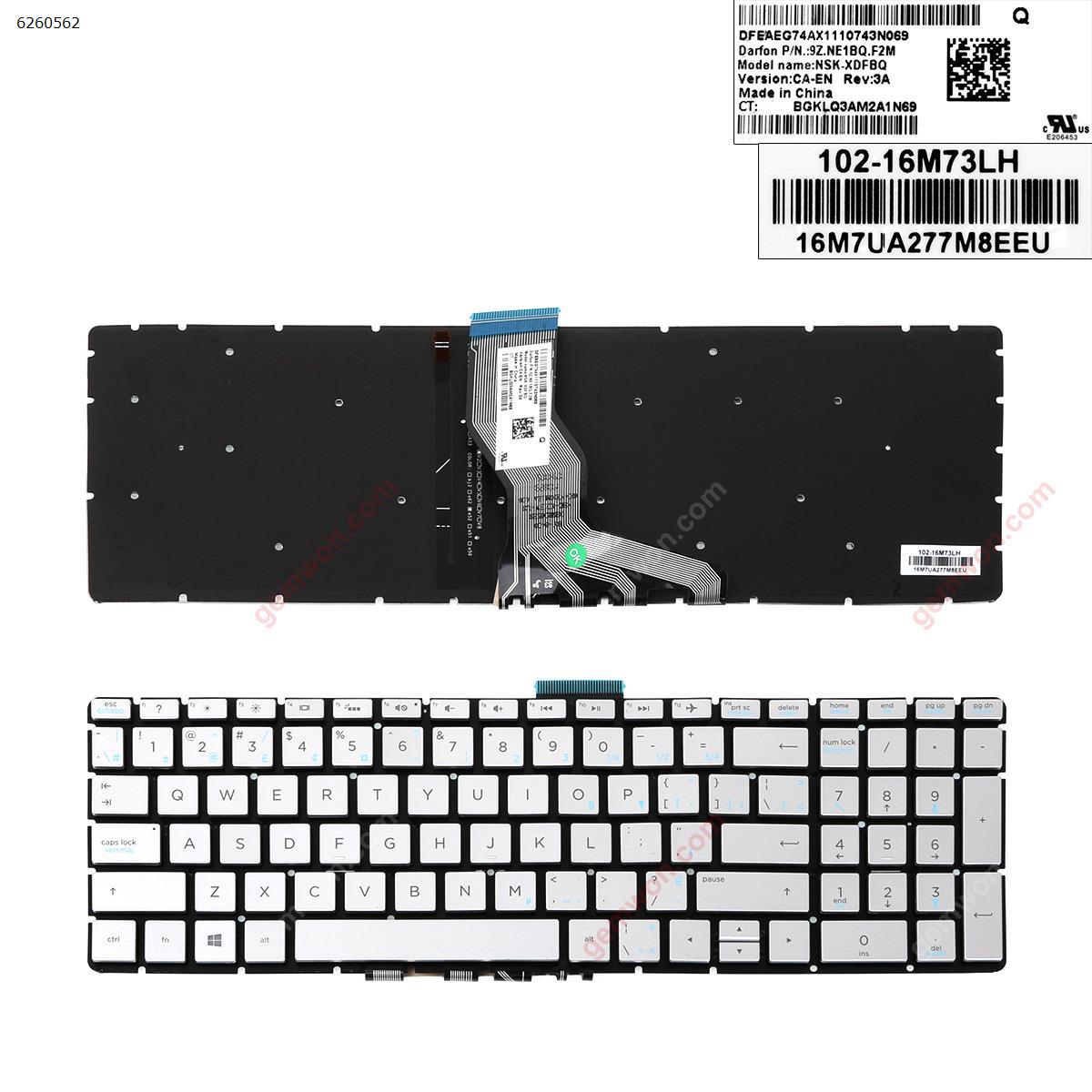 Picture of New Replacement Laptop Keyboard For HP 15-BS  SILVER (Backlit  , small  enter ) CA/CF Layout