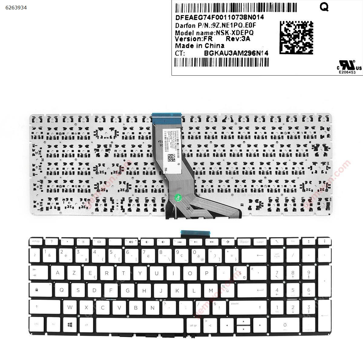 Picture of New Replacement Laptop Keyboard For HP Pavilion 15-BS    SILVER,  Without  Backlit ,   Small  Enter FR Layout