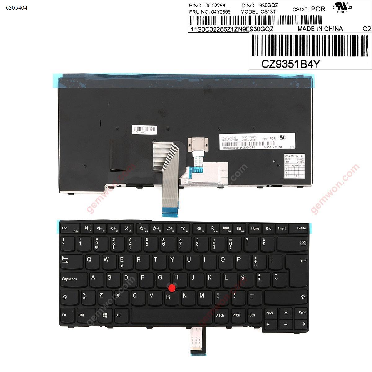 Picture of New Replacement Laptop Keyboard For Thinkpad T440 T440P T440S T450 T450s T431s E431 BLACK FRAME BLACK ( with point stick ,For Win8) PO Layout
