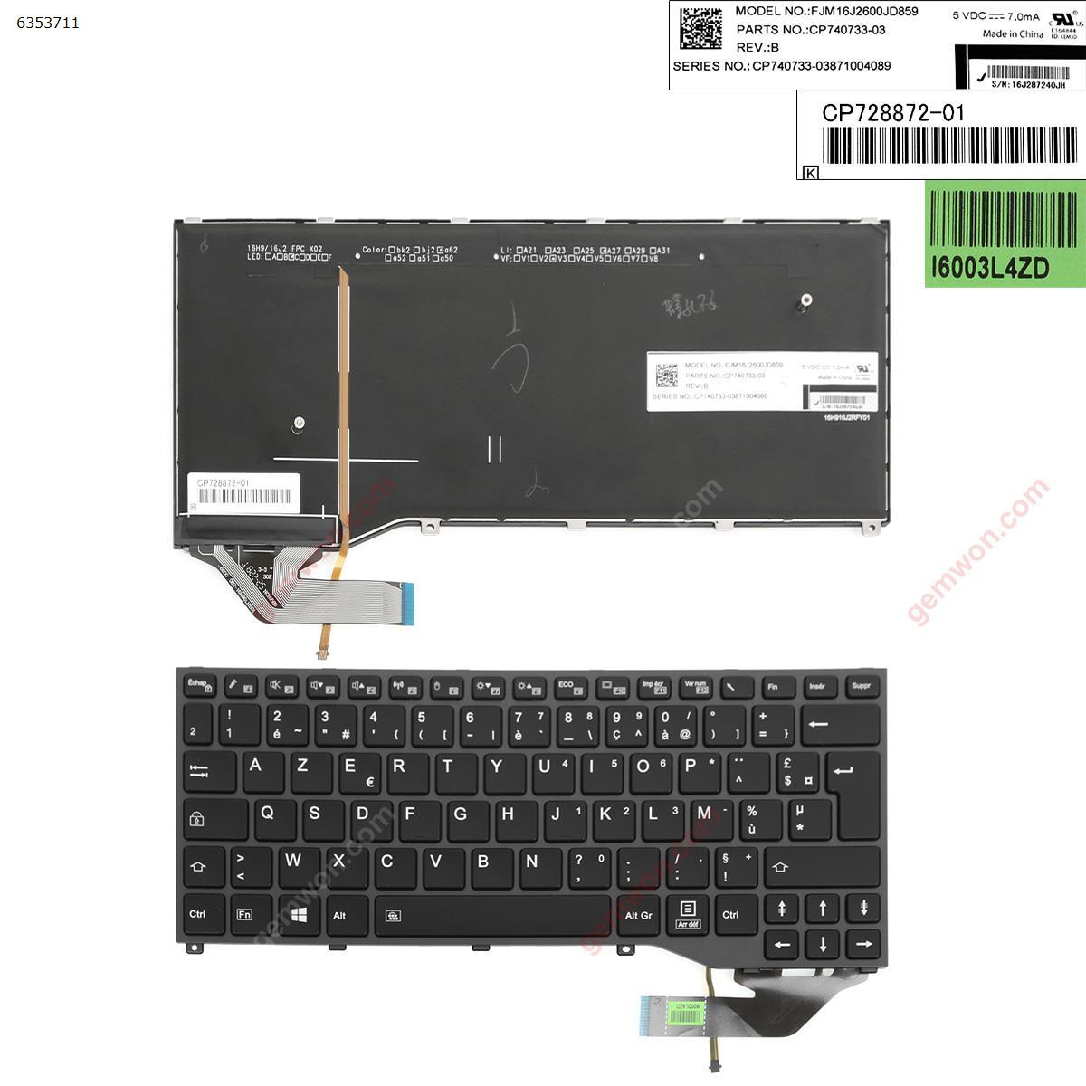 Picture of New Replacement Laptop Keyboard For Fujitsu  P727  BLACK FRAME   BLACK  ,  Backlit ,Without   point stick ,Big Enter FR Layout