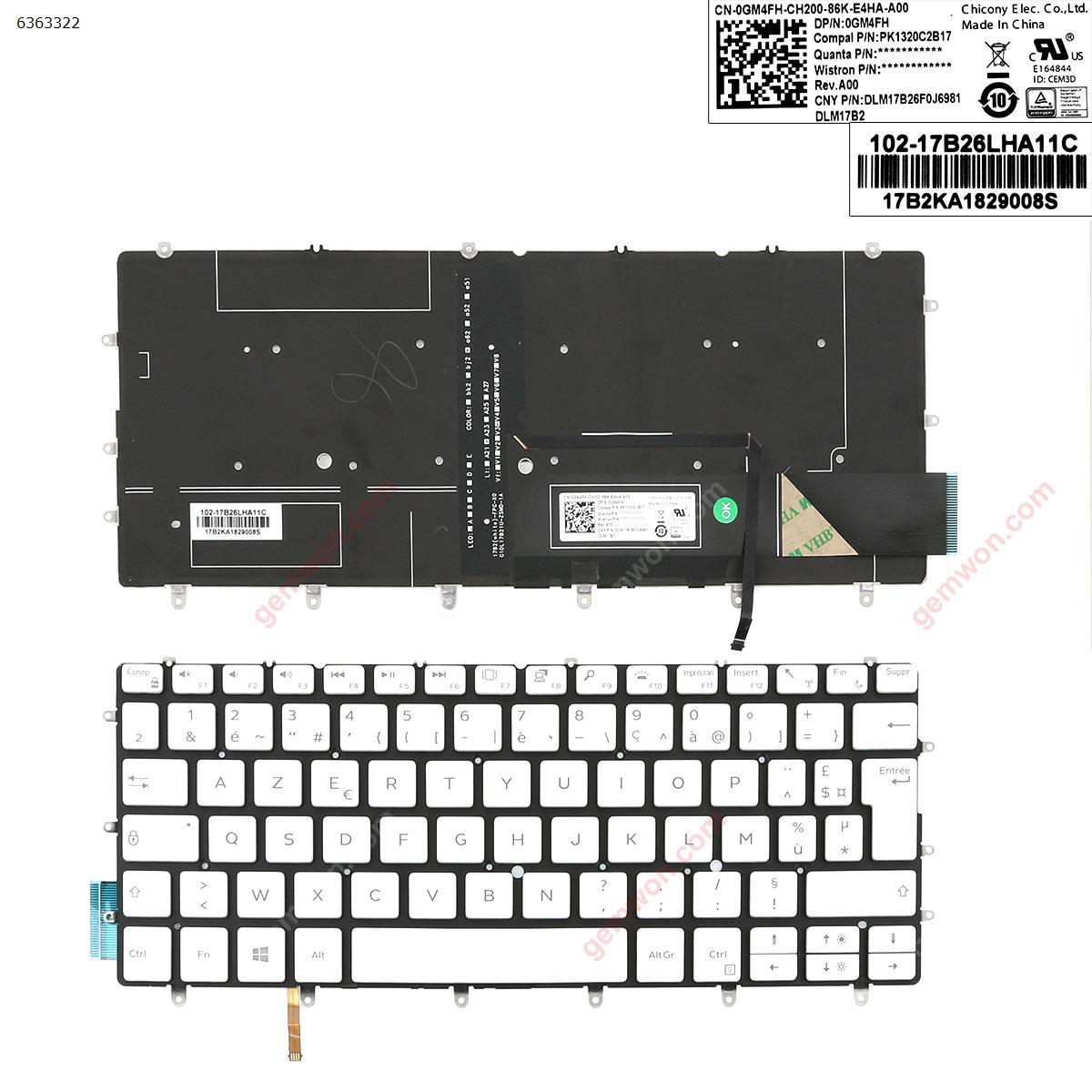 Picture of New Replacement Laptop Keyboard For DELL 9370   WHITE  (Backlit  ,  Big Enter   ) FR Layout