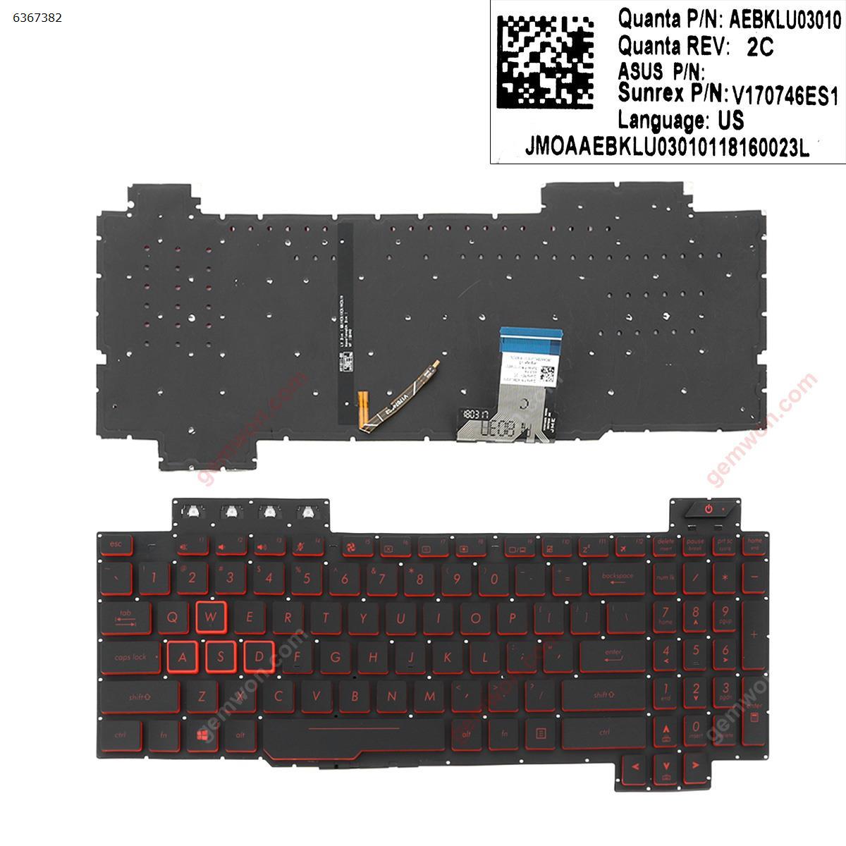 Picture of New Replacement Laptop Keyboard For Asus TUF Gaming FX504 FX504GD FX504GE FX504GM FX80 FX80GM , BLACK(  Backlit,Red Printing) WIN8 US Layout