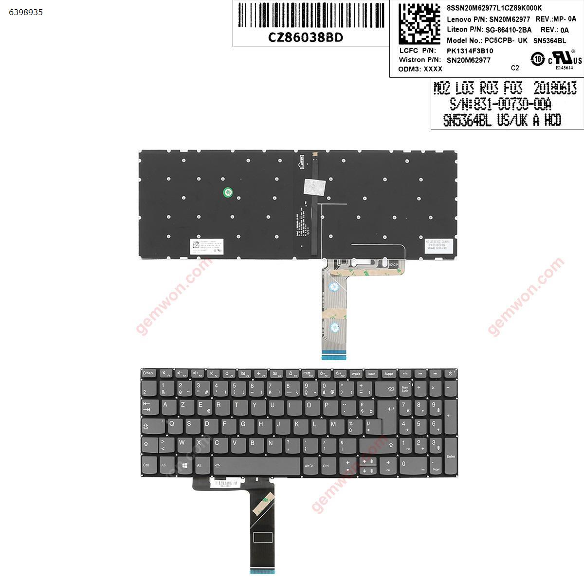 Picture of New Replacement Laptop Keyboard For Lenovo IdeaPad 320-15ABR 320-15IAP 320-15AST 320-15IKB 320-15ISK GRAY win8(Without FRAME,  Backlit, Cable  Folded) FR Layout