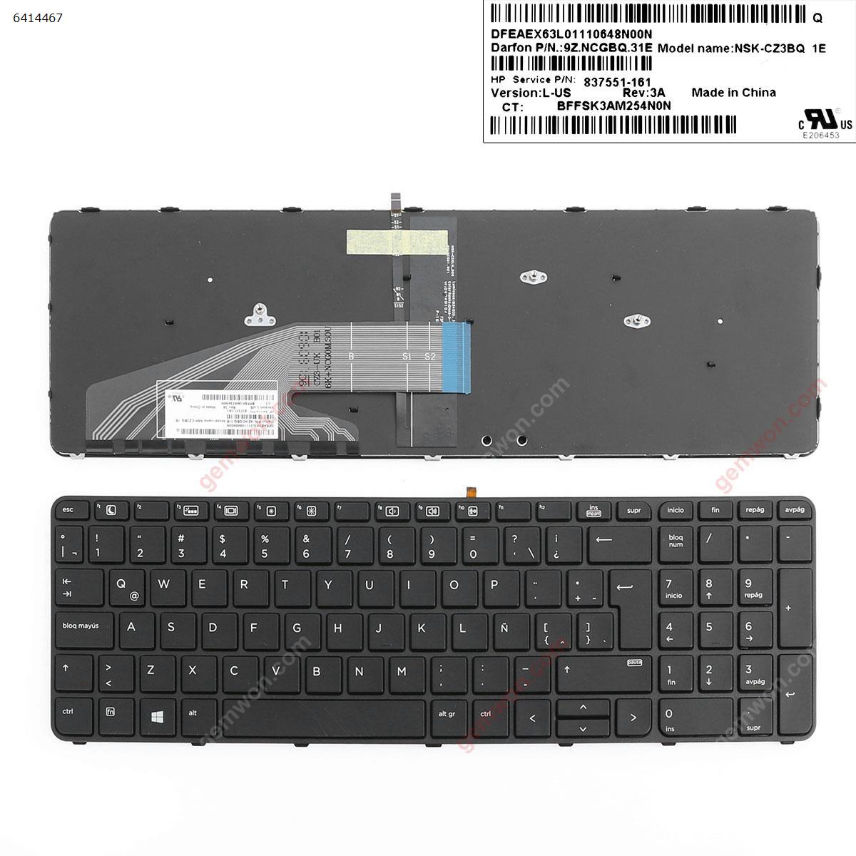 Picture of New Replacement Laptop Keyboard For HP ProBook 450 G3 455 G3 470 G3 BLACK FRAME BLACK(Backlit For Win8) LA Layout