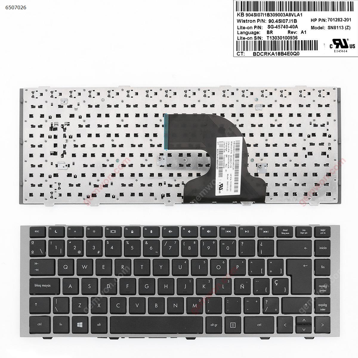 Picture of New Replacement Laptop Keyboard For HP 4440s 4440 4441 SILVER FRAME BLACK WIN8 SP Layout