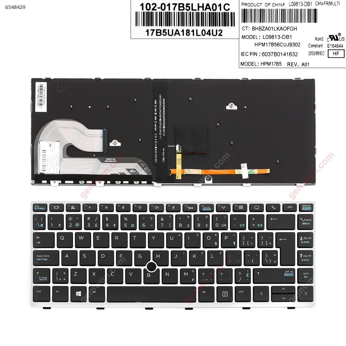 Picture of New Replacement Laptop Keyboard For HP EliteBook 840 G5 SILVER FRAME BLACK (with point ， Backlit,Win8) CA/CF Layout