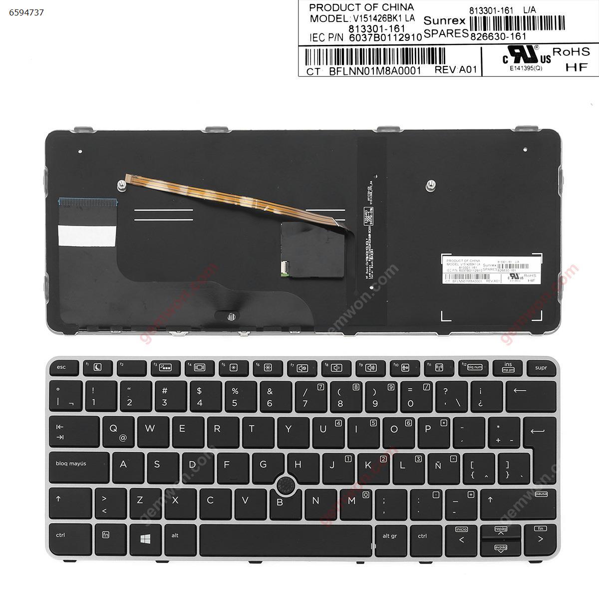 Picture of New Replacement Laptop Keyboard For HP EliteBook 820 G3 SILVER FRAME BLACK (Backlit,with point,Win8) LA Layout