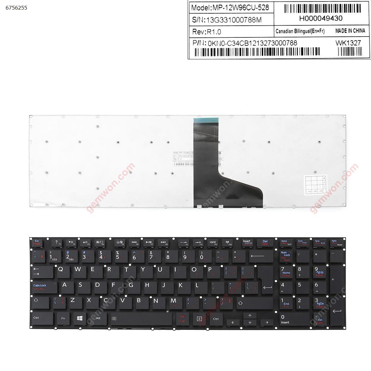 Picture of New Replacement Laptop Keyboard For Toshiba P50  black  (without  backlit, big enter) CA/CF Layout